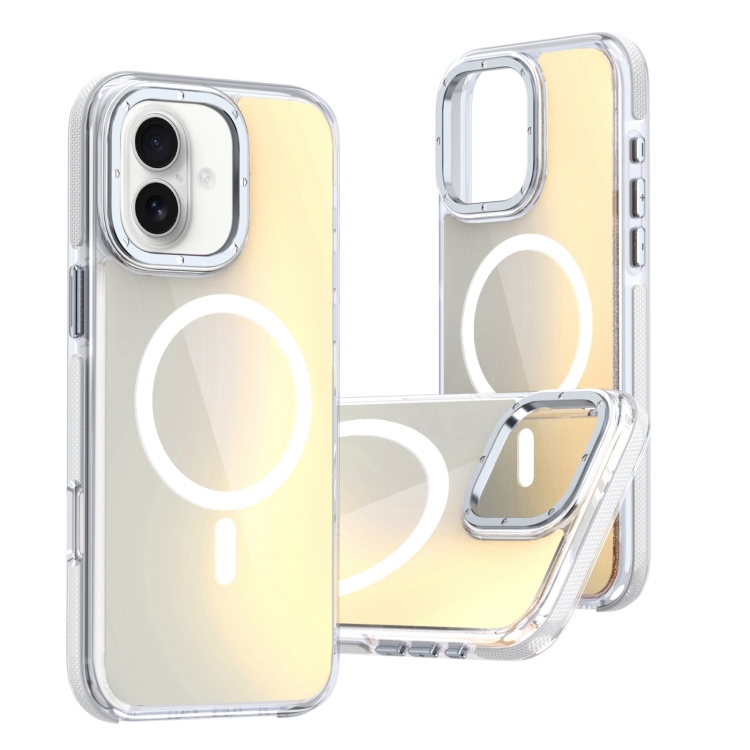 

For iPhone 16 Dual-Color Gradient Discolor MagSafe Phone Case(White)