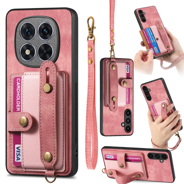 

For Xiaomi Redmi Note 14 Pro+ 5G Retro Cross Wristband Wallet Leather Back Phone Case(Pink)