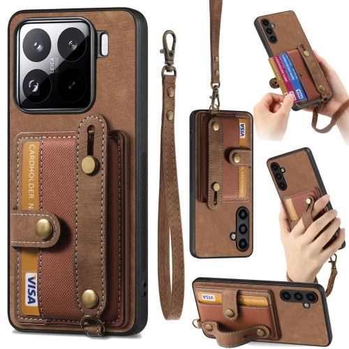 

For Xiaomi 15 Retro Cross Wristband Wallet Leather Back Phone Case(Brown)