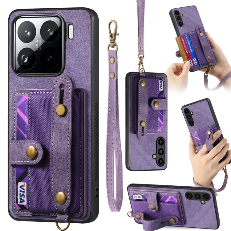 

For Xiaomi 15 Retro Cross Wristband Wallet Leather Back Phone Case(Purple)