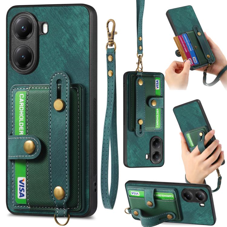 

For Redmi Turbo 4 Retro Cross Wristband Wallet Leather Back Phone Case(Green)