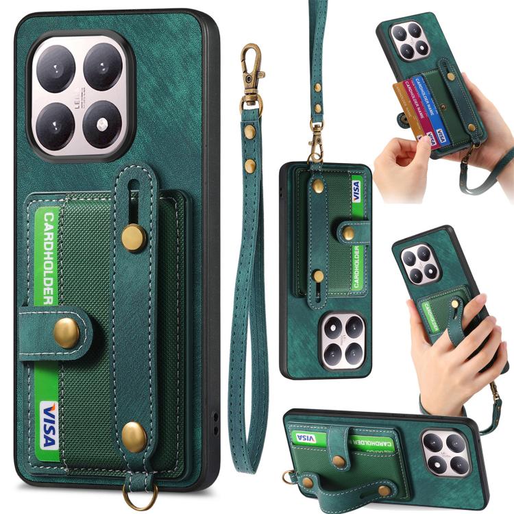 

For Xiaomi 15T Retro Cross Wristband Wallet Leather Back Phone Case(Green)