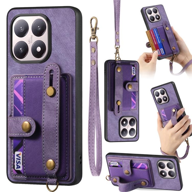

For Xiaomi 15T Retro Cross Wristband Wallet Leather Back Phone Case(Purple)