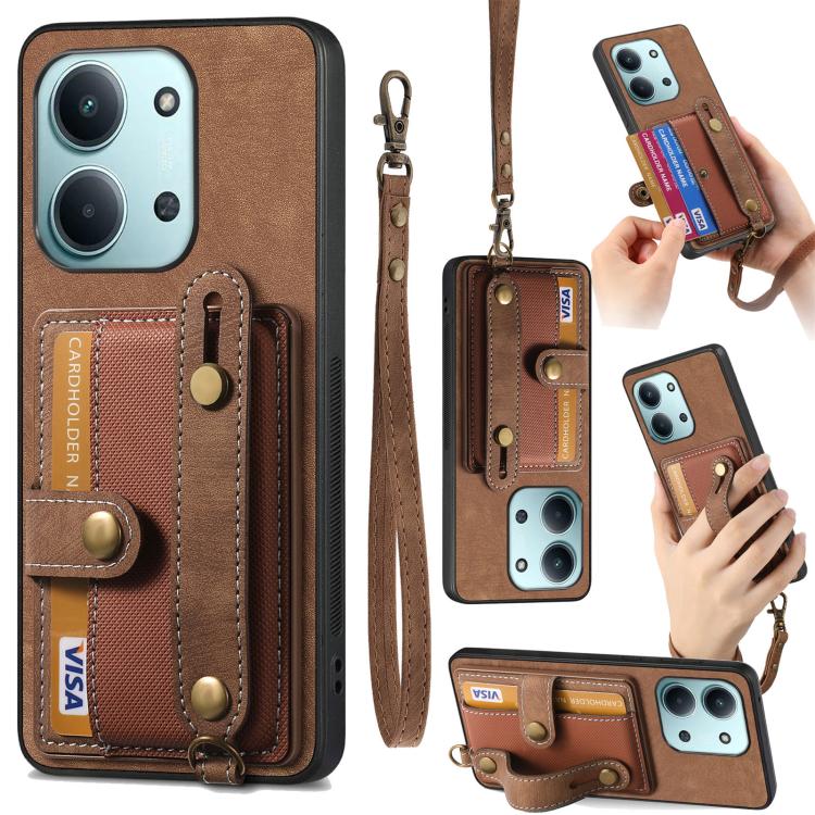 

For Redmi 15C 5G / 4G Global 171mm Retro Cross Wristband Wallet Leather Back Phone Case(Brown)