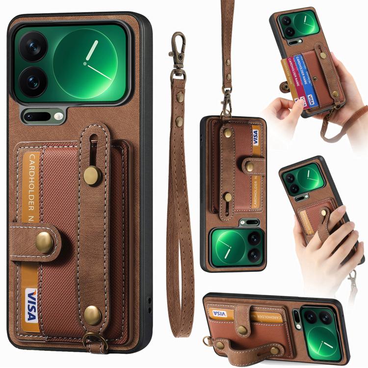 

For Xiaomi 15T Pro Retro Cross Wristband Wallet Leather Back Phone Case(Brown)