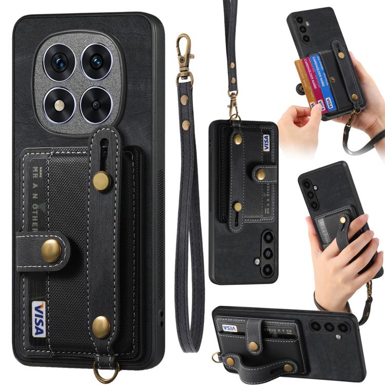 

For Redmi Note 15 Pro 5G Retro Cross Wristband Wallet Leather Back Phone Case(Black)