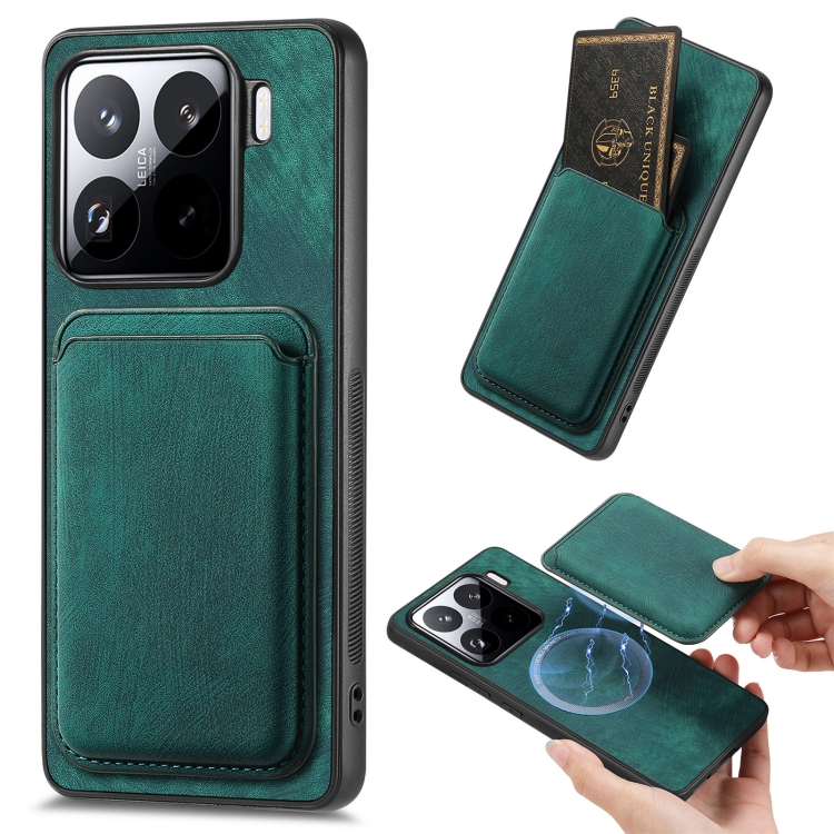 

For Xiaomi 15 Retro Leather Card Bag Magnetic Phone Case(Green)