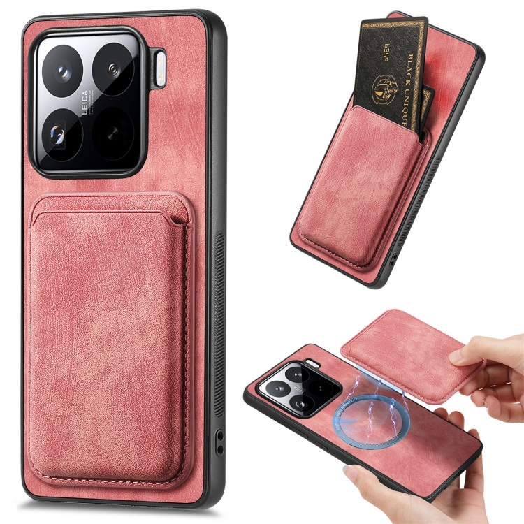 

For Xiaomi 15 Retro Leather Card Bag Magnetic Phone Case(Pink)
