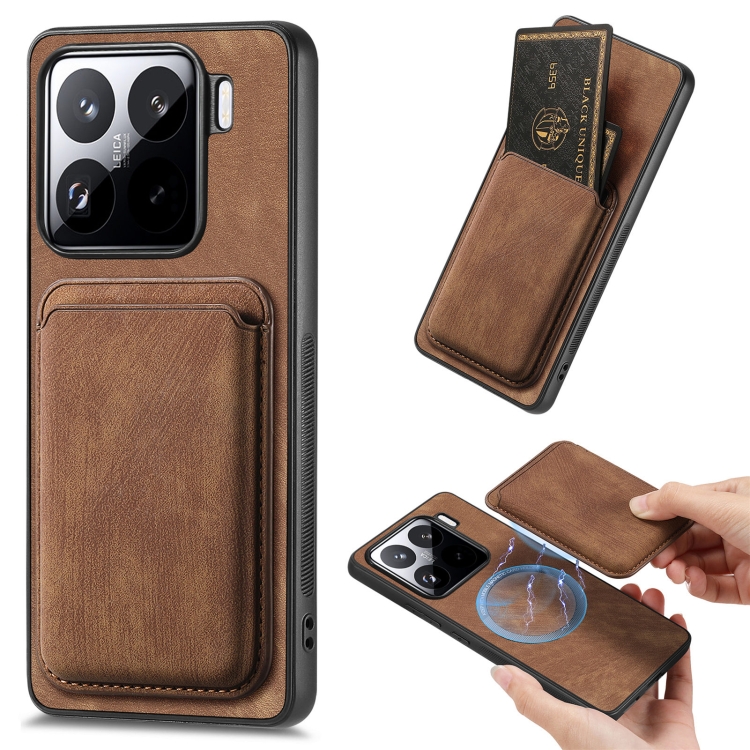 

For Xiaomi 15 Pro Retro Leather Card Bag Magnetic Phone Case(Brown)