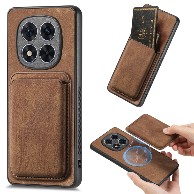 

For Xiaomi Redmi Note 14 Pro+ 5G Retro Leather Card Bag Magnetic Phone Case(Brown)