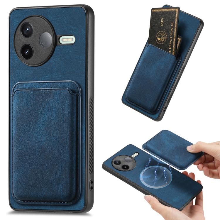 

For Redmi K80 Retro Leather Card Bag Magnetic Phone Case(Blue)