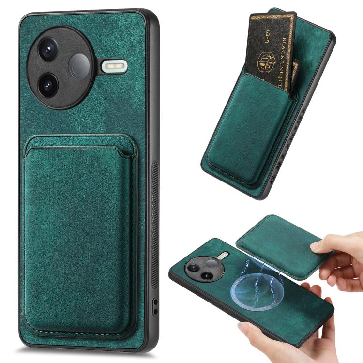 

For Redmi K80 Retro Leather Card Bag Magnetic Phone Case(Green)