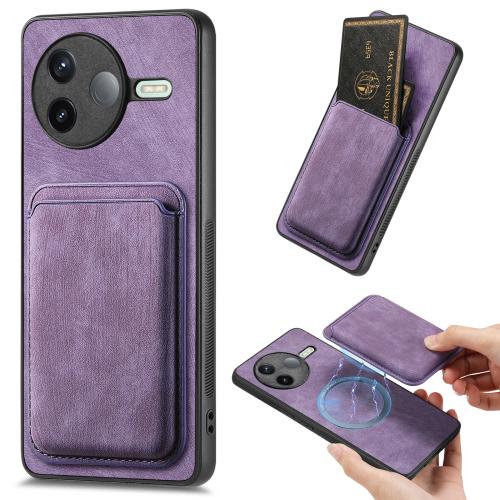 

For Redmi K80 Retro Leather Card Bag Magnetic Phone Case(Purple)