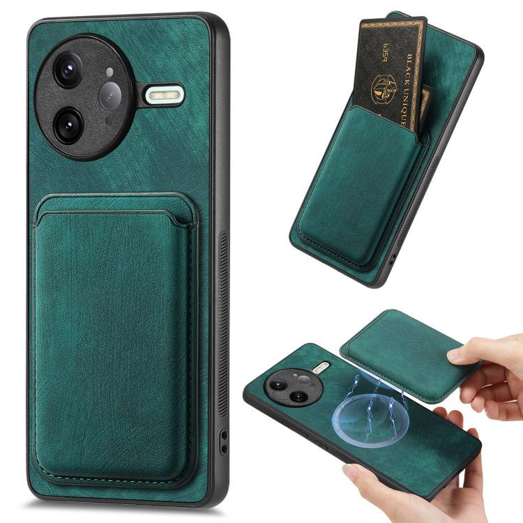 

For Redmi K80 Pro Retro Leather Card Bag Magnetic Phone Case(Green)
