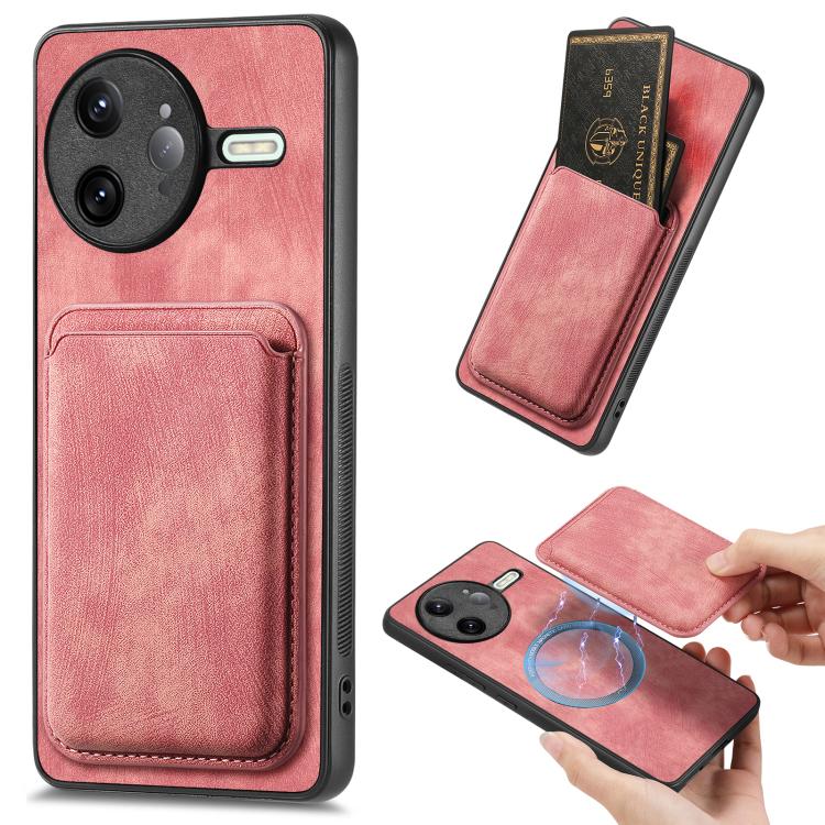 

For Redmi K80 Pro Retro Leather Card Bag Magnetic Phone Case(Pink)