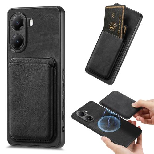 

For Xiaomi Poco X7 Pro Retro Leather Card Bag Magnetic Phone Case(Black)