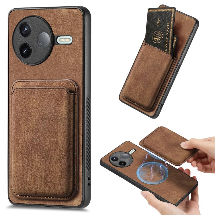 

For Redmi K80 / Poco F7 Pro Retro Leather Card Bag Magnetic Phone Case(Brown)