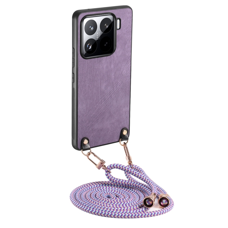 

For Xiaomi 15 Pro Vintage Leather PC Back Cover Phone Case with Crossbody Strap(Purple)