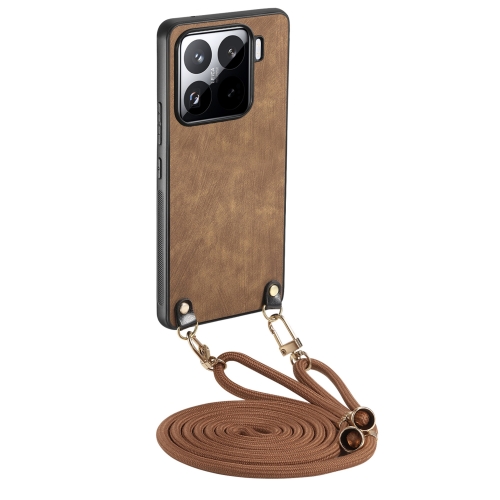 

For Xiaomi 15 Pro Vintage Leather PC Back Cover Phone Case with Crossbody Strap(Brown)