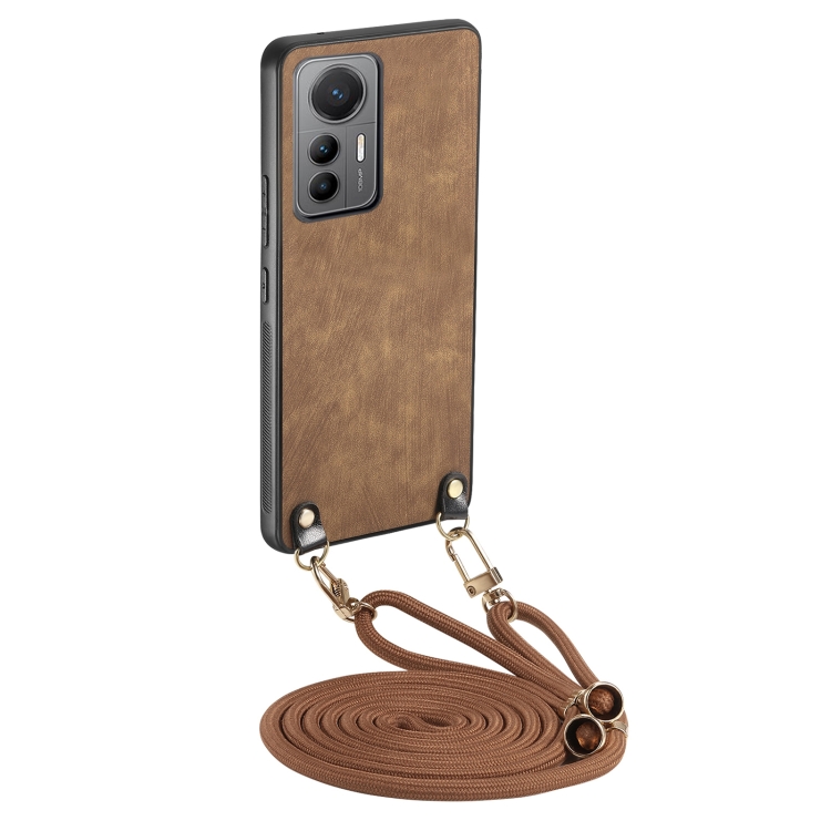 

For Xiaomi 12 Pro Vintage Leather PC Back Cover Phone Case with Crossbody Strap(Brown)