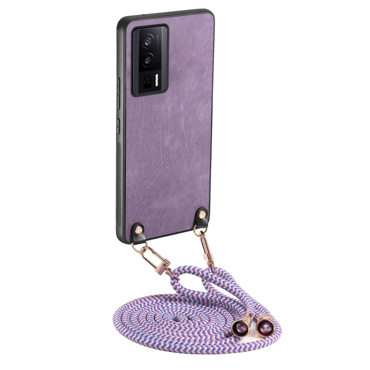 

For Xiaomi Redmi K60 / K60 Pro Vintage Leather PC Back Cover Phone Case with Crossbody Strap(Purple)