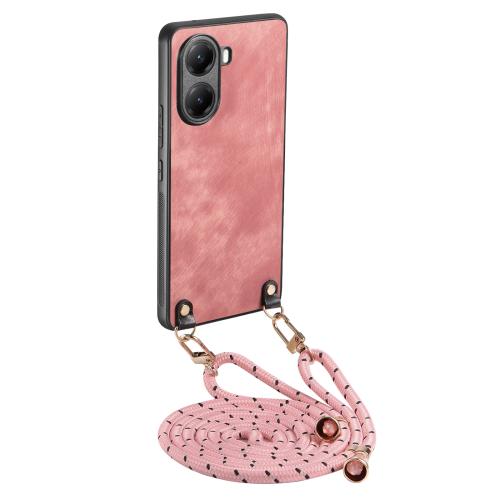 

For Redmi Turbo 4 Vintage Leather PC Back Cover Phone Case with Crossbody Strap(Pink)