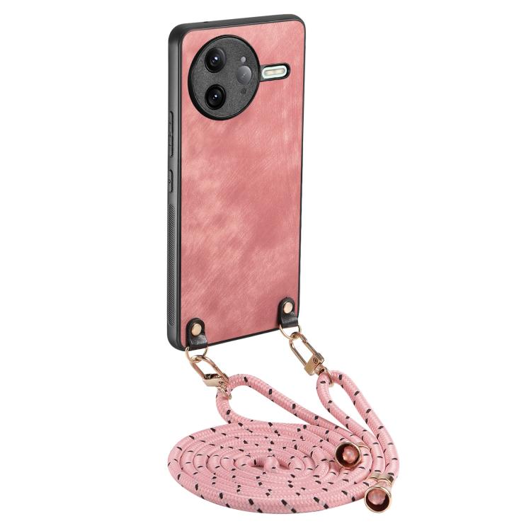 

For Redmi K80 Pro / Poco F7 Ultra Vintage Leather PC Back Cover Phone Case with Crossbody Strap(Pink)