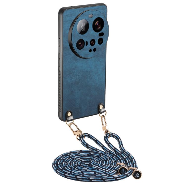 

For Xiaomi 15 Ultra Vintage Leather PC Back Cover Phone Case with Crossbody Strap(Blue)