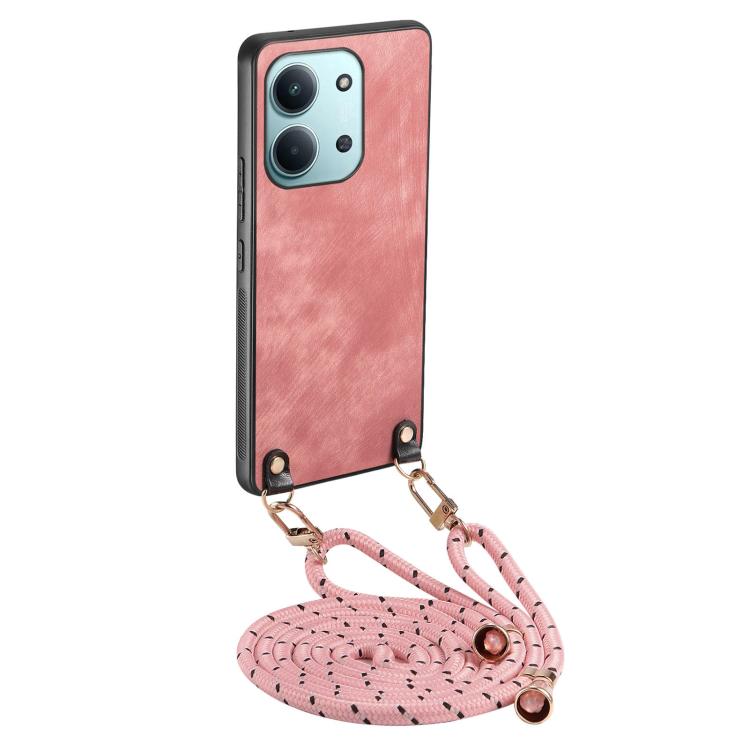 

For Redmi 15C 5G / 4G Global 171mm Vintage Leather PC Back Cover Phone Case with Crossbody Strap(Pink)