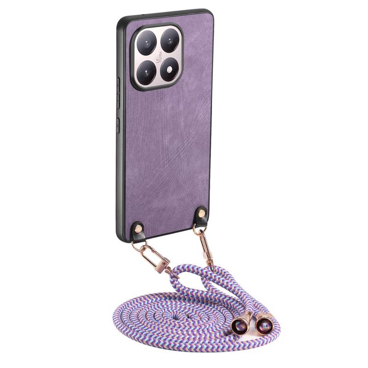 

For Xiaomi 15T Vintage Leather PC Back Cover Phone Case with Crossbody Strap(Purple)