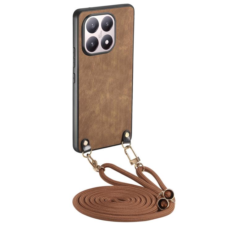 

For Xiaomi 15T Vintage Leather PC Back Cover Phone Case with Crossbody Strap(Brown)