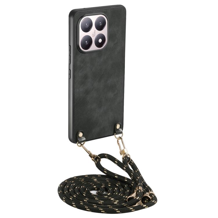 

For Xiaomi 15T Vintage Leather PC Back Cover Phone Case with Crossbody Strap(Black)