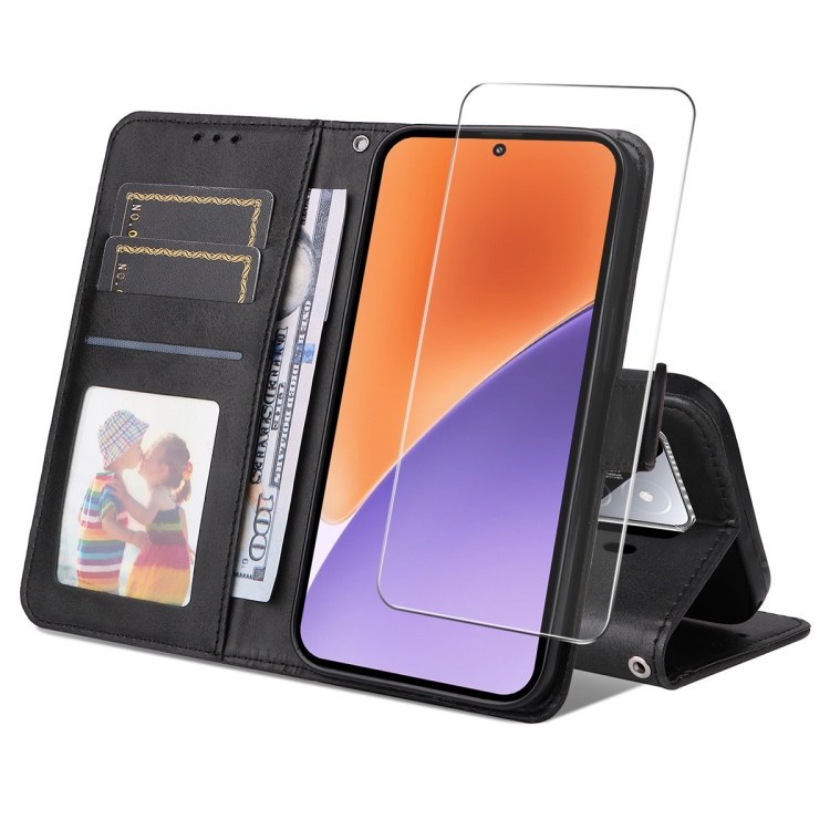 

For Xiaomi 15 ENKAY Card Wallet Calf Texture Leather Phone Case with Screen Film(Black)