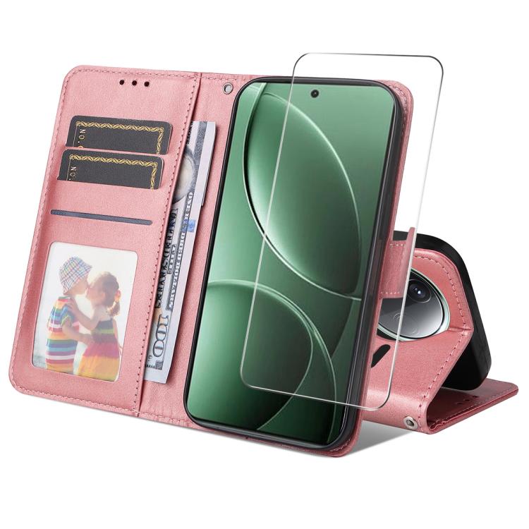 

For Redmi K80 Pro ENKAY Card Wallet Calf Texture Leather Phone Case with Screen Film(Pink)