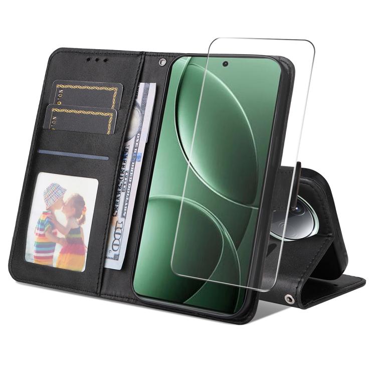 

For Redmi K80 Pro ENKAY Card Wallet Calf Texture Leather Phone Case with Screen Film(Black)