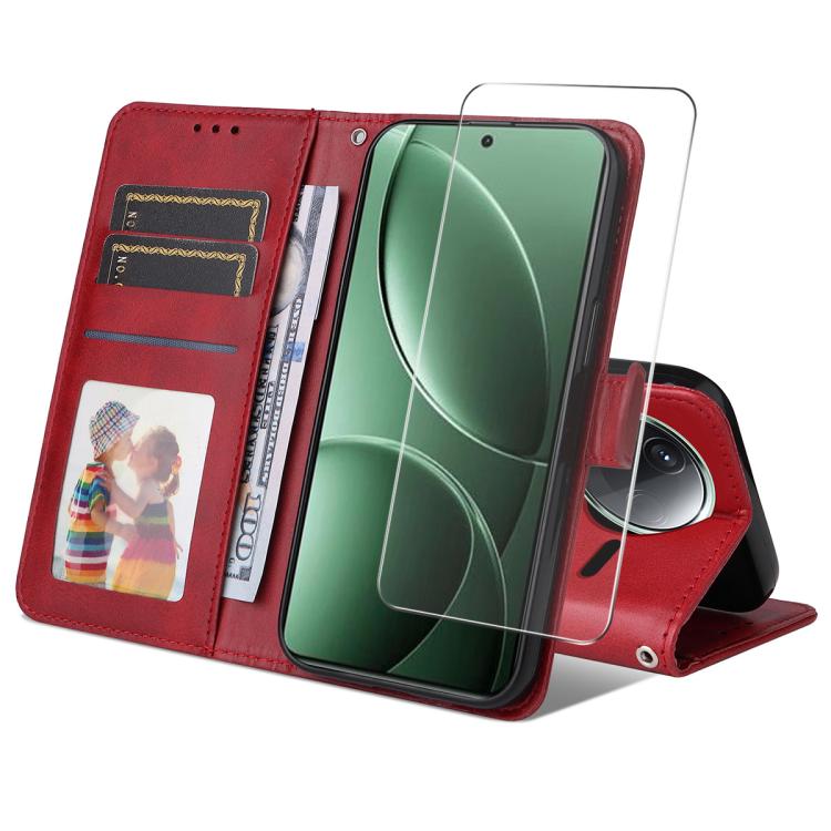 

For Redmi K80 ENKAY Card Wallet Calf Texture Leather Phone Case with Screen Film(Red)