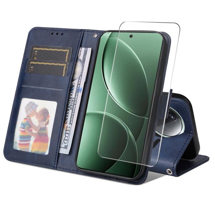 

For Redmi K80 ENKAY Card Wallet Calf Texture Leather Phone Case with Screen Film(Blue)