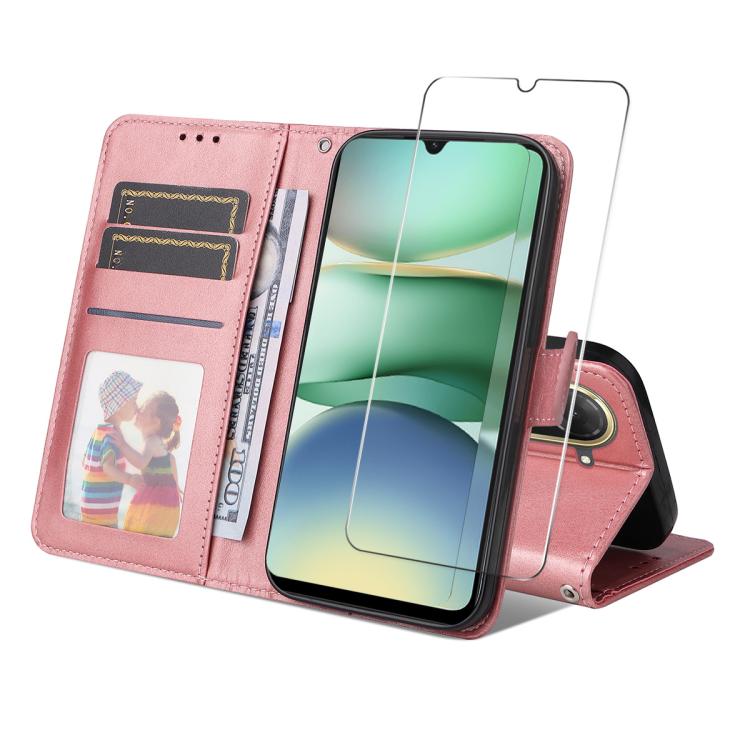 

For Redmi A5 173mm ENKAY Card Wallet Calf Texture Leather Phone Case with Screen Film(Pink)