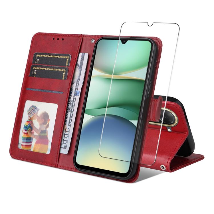 

For Redmi A5 173mm ENKAY Card Wallet Calf Texture Leather Phone Case with Screen Film(Red)