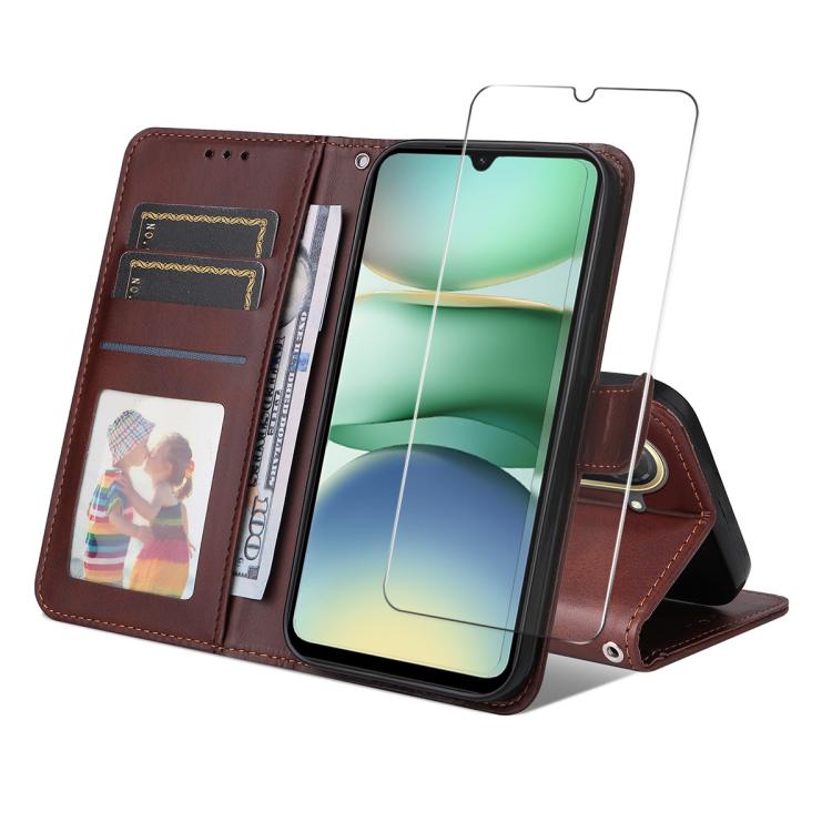 

For Redmi A5 173mm ENKAY Card Wallet Calf Texture Leather Phone Case with Screen Film(Brown)