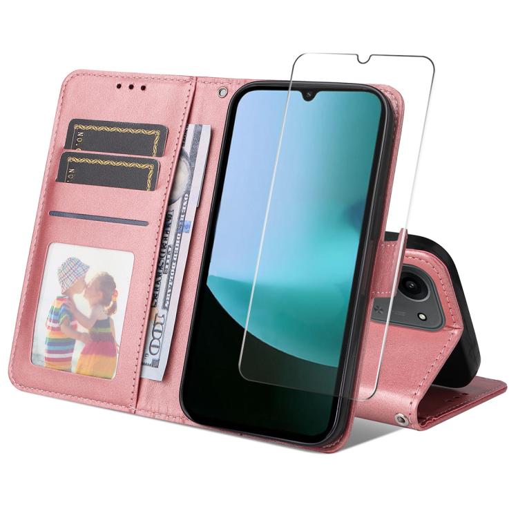 

For Redmi 15C Global 171.5mm / Poco C85 ENKAY Card Wallet Calf Texture Leather Phone Case with Screen Film(Pink)