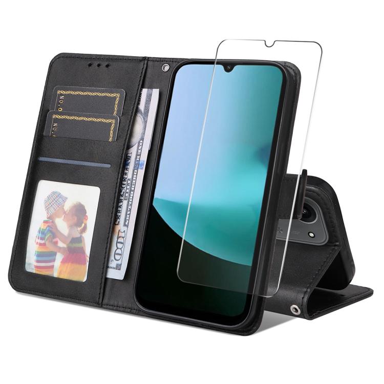 

For Redmi 15C 5G / 4G Global 171mm ENKAY Card Wallet Calf Texture Leather Phone Case with Screen Film(Black)