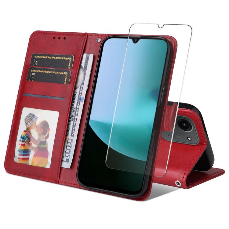 

For Redmi 15C 5G / 4G Global 171mm ENKAY Card Wallet Calf Texture Leather Phone Case with Screen Film(Red)