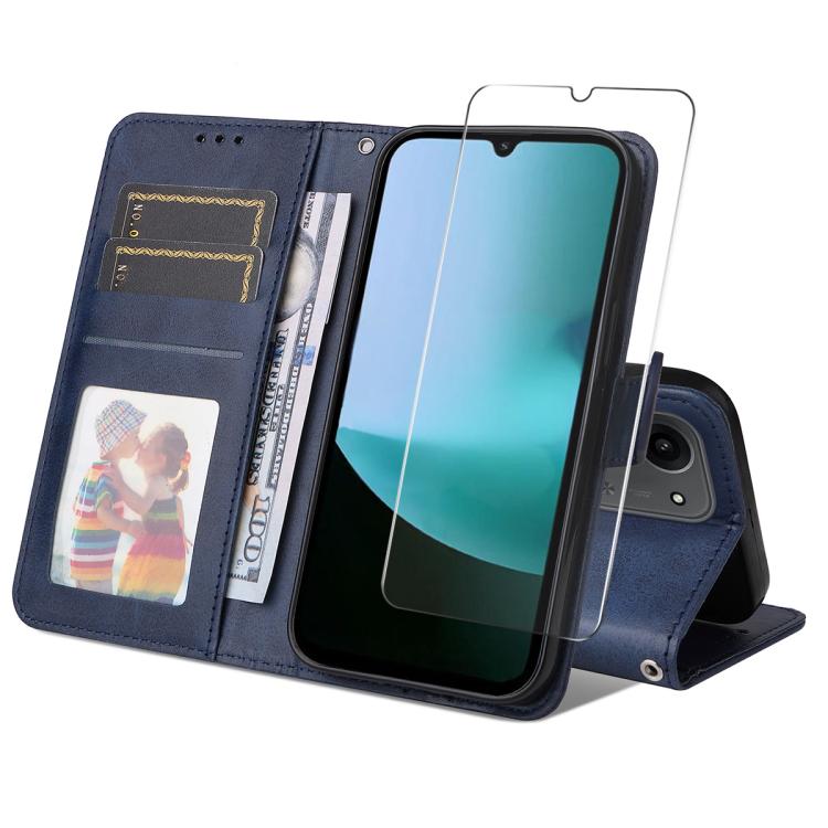 

For Redmi 15C 5G / 4G Global 171mm ENKAY Card Wallet Calf Texture Leather Phone Case with Screen Film(Blue)