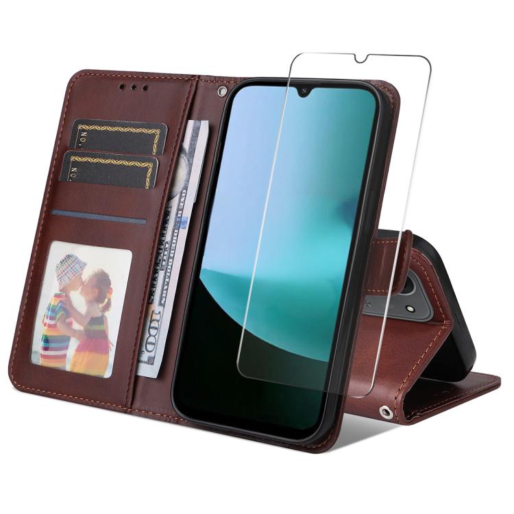 

For Redmi 15C 5G / 4G Global 171mm ENKAY Card Wallet Calf Texture Leather Phone Case with Screen Film(Brown)