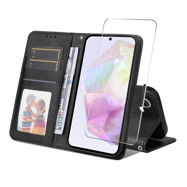 

For Samsung Galaxy A56 ENKAY Card Wallet Calf Texture Leather Phone Case with Screen Film(Black)