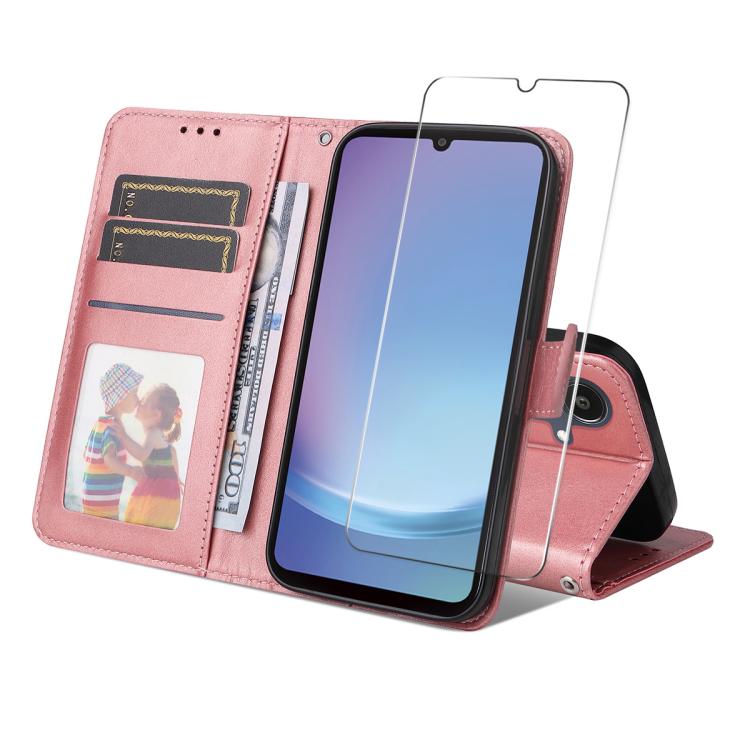 

For Samsung Galaxy A07 ENKAY Card Wallet Calf Texture Leather Phone Case with Screen Film(Pink)