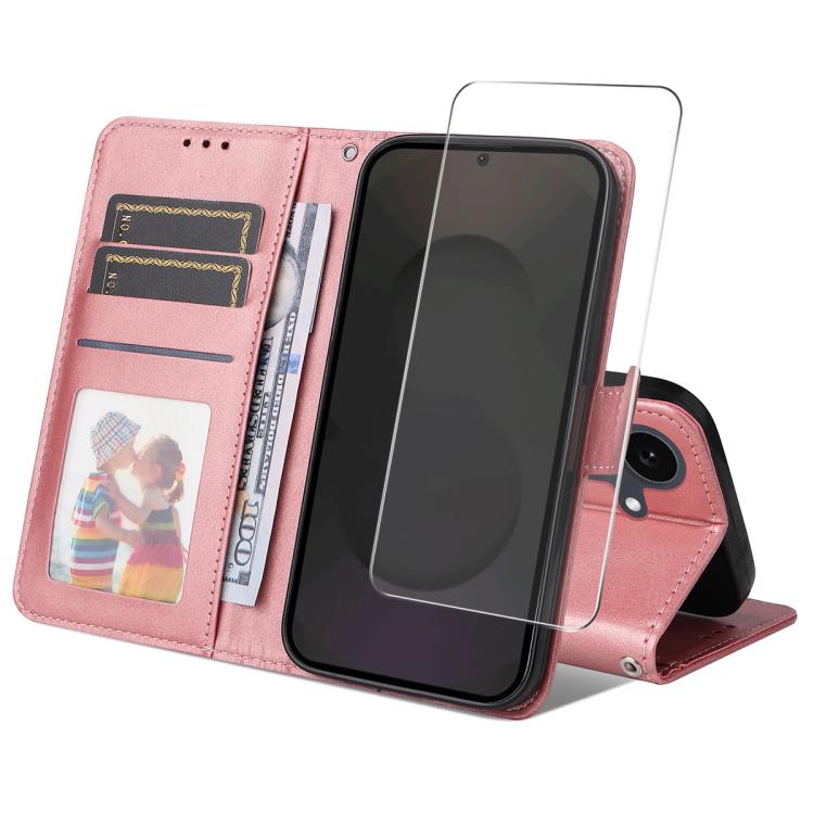 

For Samsung Galaxy S25 FE 5G ENKAY Card Wallet Calf Texture Leather Phone Case with Screen Film(Pink)