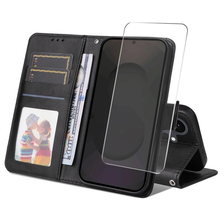 

For Samsung Galaxy S25 FE 5G ENKAY Card Wallet Calf Texture Leather Phone Case with Screen Film(Black)