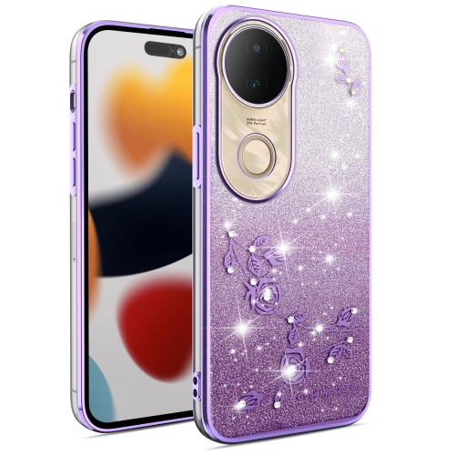 

For vivo S20 Gradient Glitter Flower All-inclusive Phone Case(Purple)